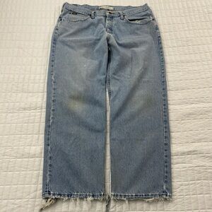 Lee’s Light Wash Baggy Jeans With Frayed Ends Size 38”W